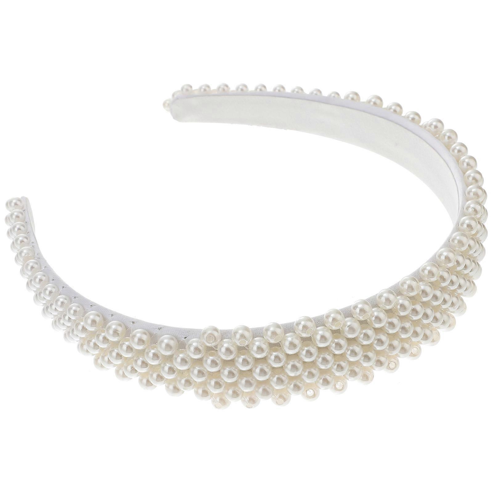 Elegant Pearl Headband with Artificial Pearls for Decor Beige Color One Size Fits All