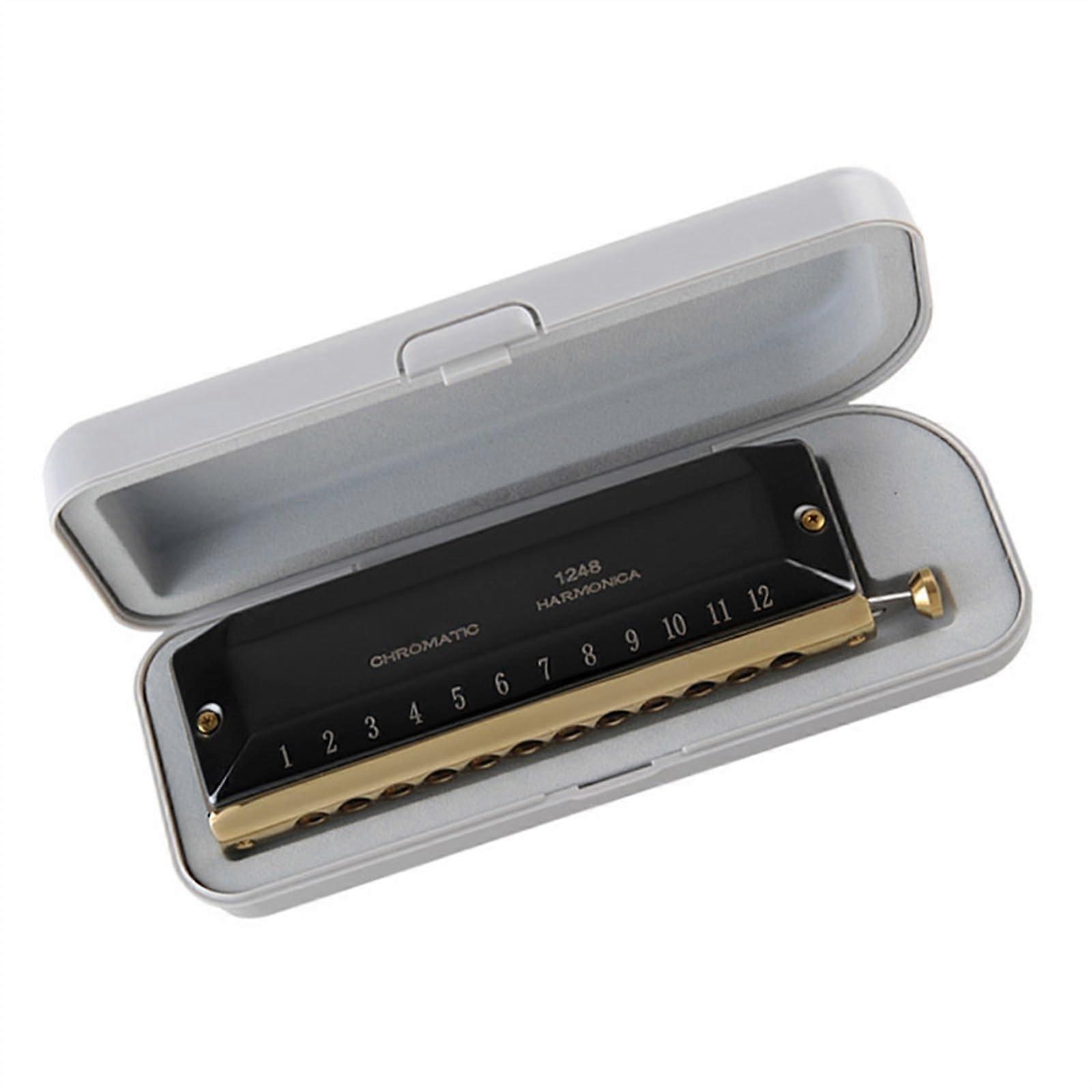 Black Round Mouthpiece, Chromatic Harmonica Instrument, 12 Holes, 48 Tones, Harmonica with Box Harmonica Set