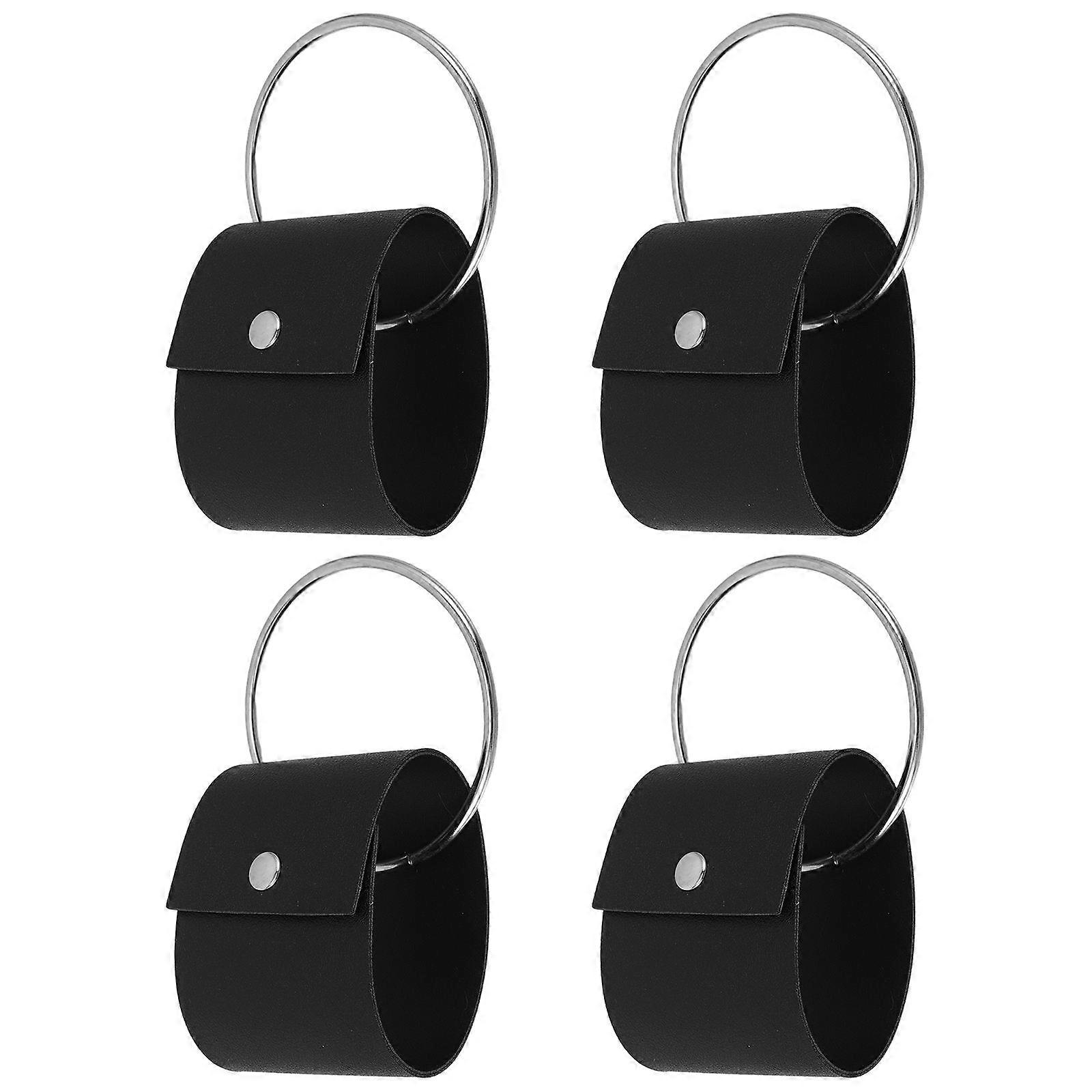 Towel Holder Bag Attachment Gym Organization Bathroom Organization 4Pcs Black Pu Leather Rectangular Elegant Design