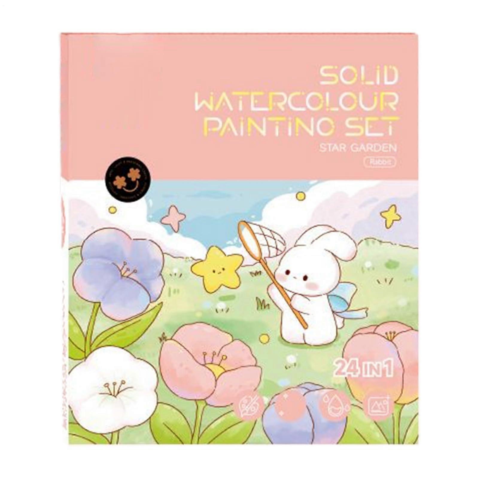 Watercolor Coloring Book: Complete Set With Brush, 24-Page Rabbit-Themed Art Projects For Kids And Beginners