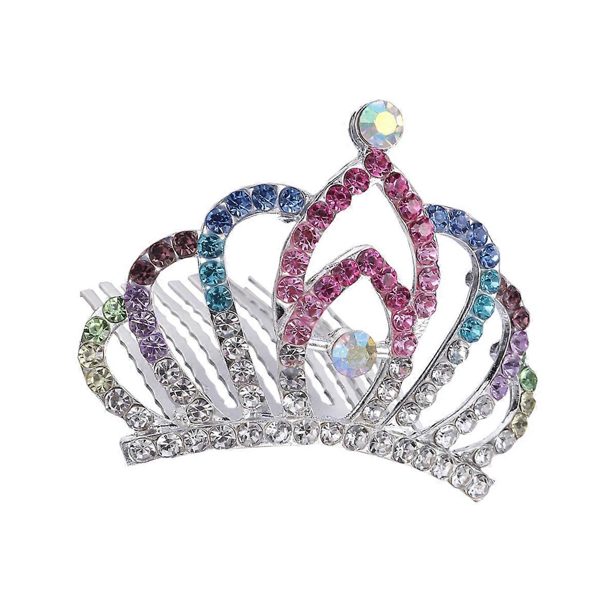 Kids Crown Comb with Crystal Decoration for Parties and Performances Made of Alloy Multi Color