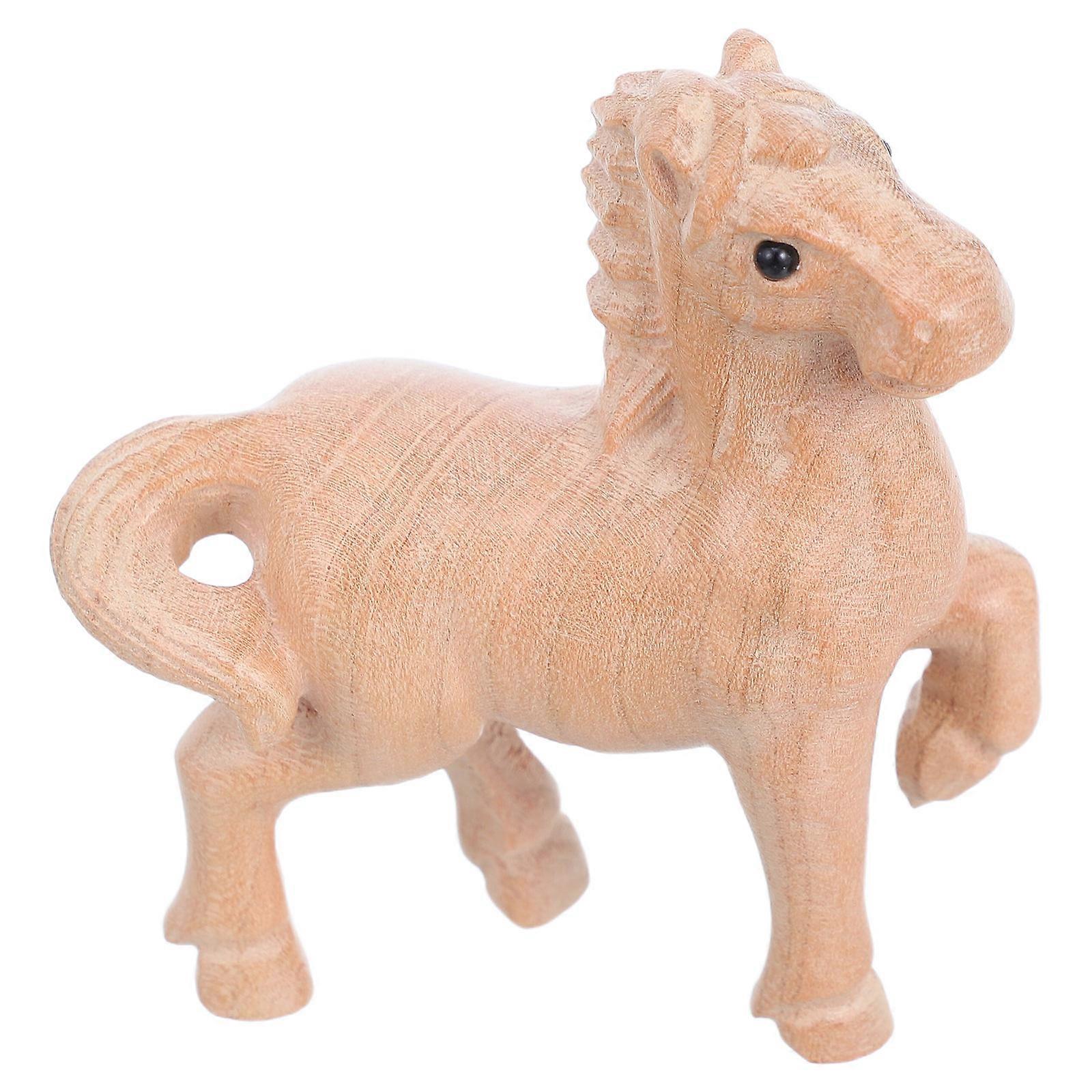 تمثال حصان خشبي منحوت باليد ديكور منزلي أصفر فاتح 7.50X6.50X2.60CM فن خشبي حيواني لمكتب مكتب 1 مجموعة