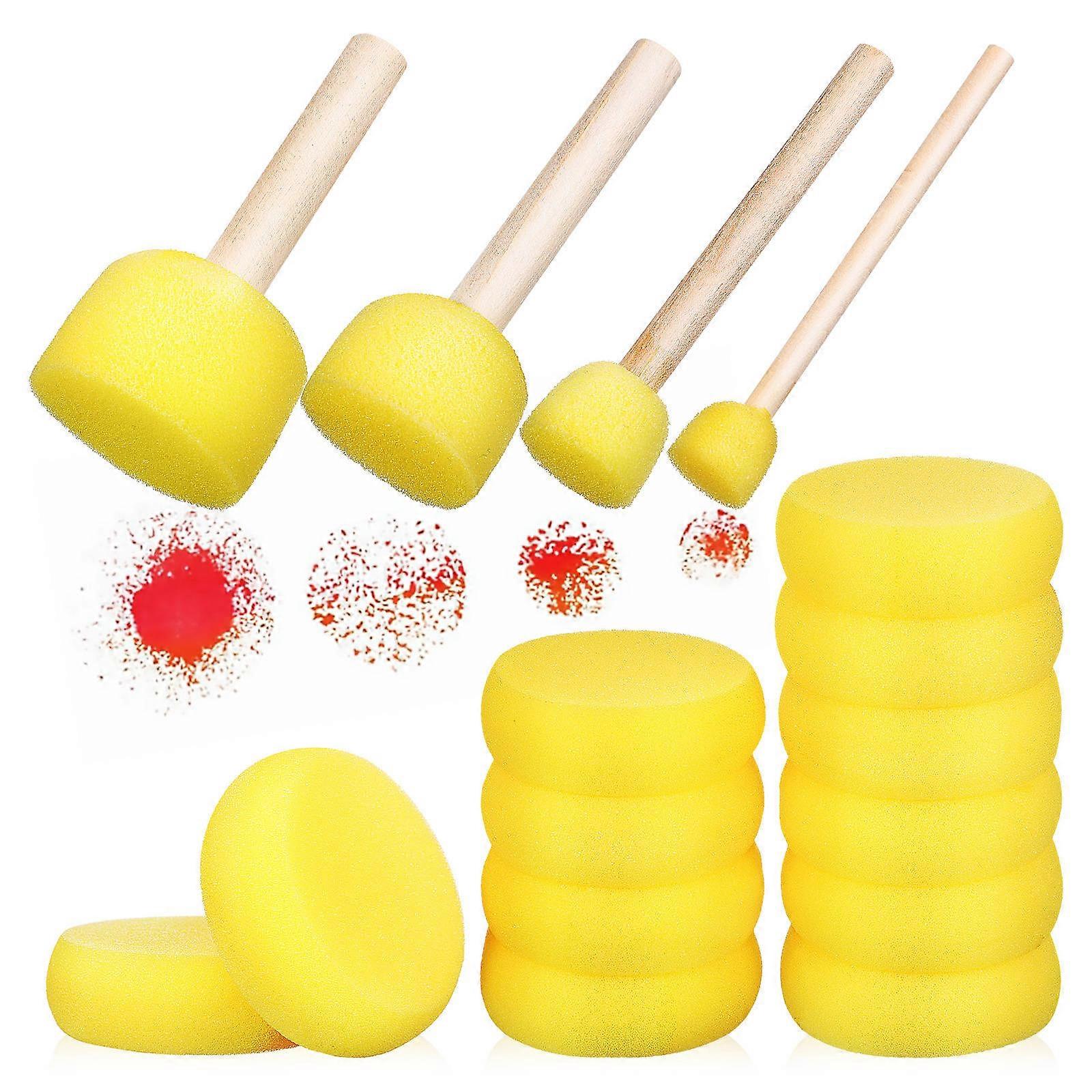 1 Set Round Painting Sponges Wooden Handle Foam Sponge Painting Tools Bulk