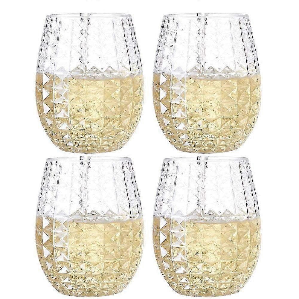 Set of 4 Reusable 12oz Plastic Stemless Wine Glasses - Shatterproof Drink Cups for Indoor & Outdoor Parties and Entertaining