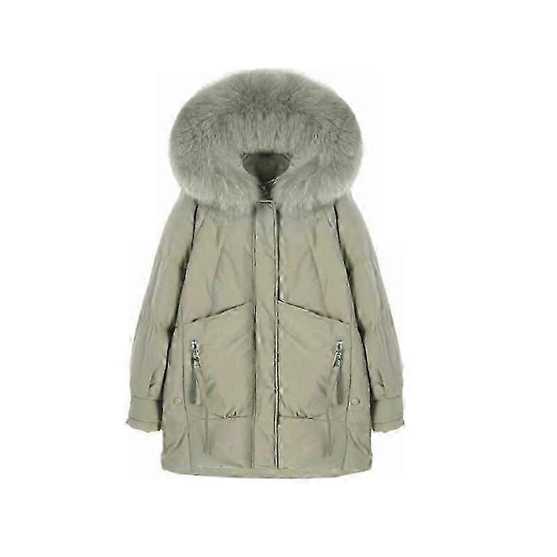 Warm Women's Medium-Length Down Jacket with Artificial Fur Collar
