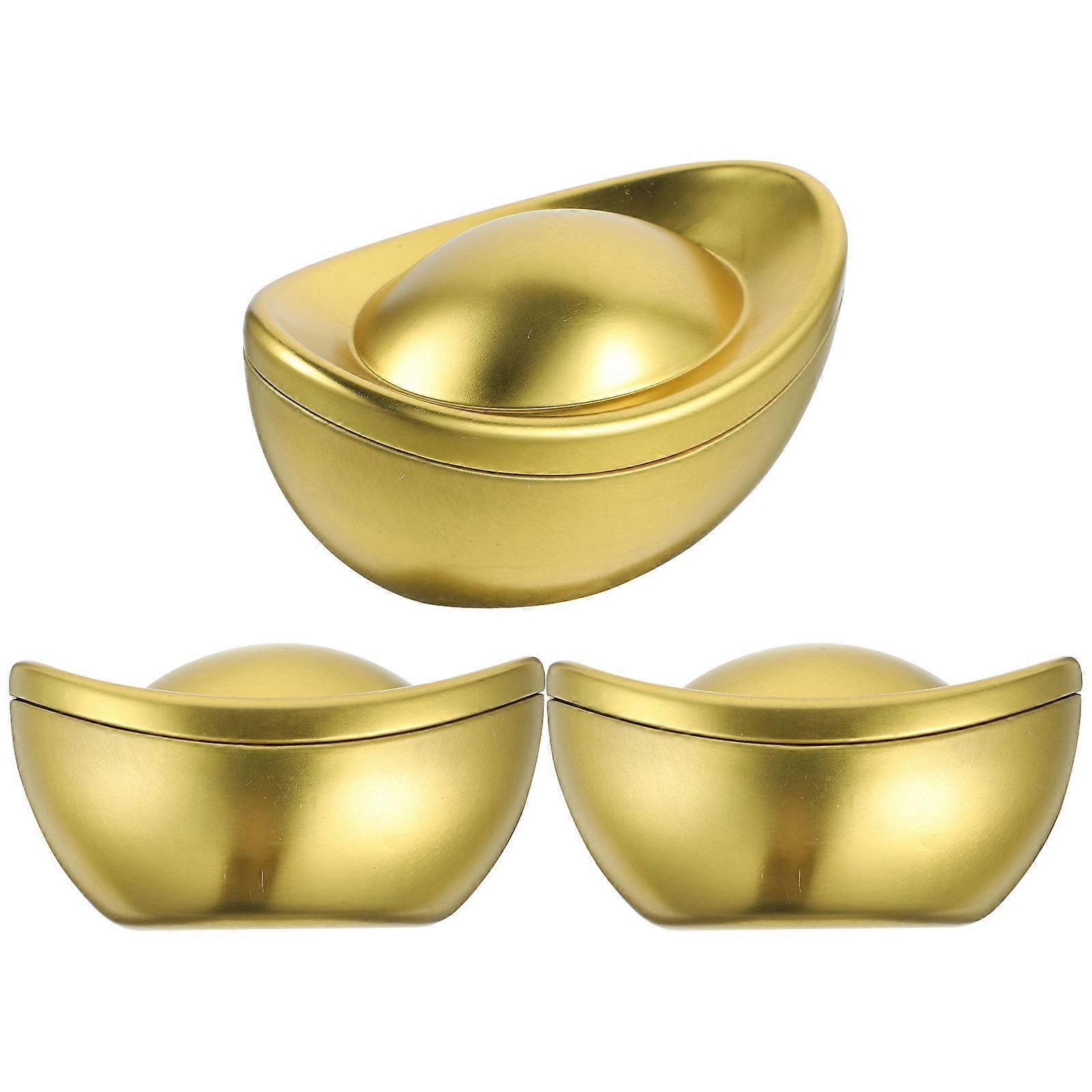 Metal Candy Containers With Decorative Features For Parties 3Pcs Ingot Shape Golden Candy Boxes