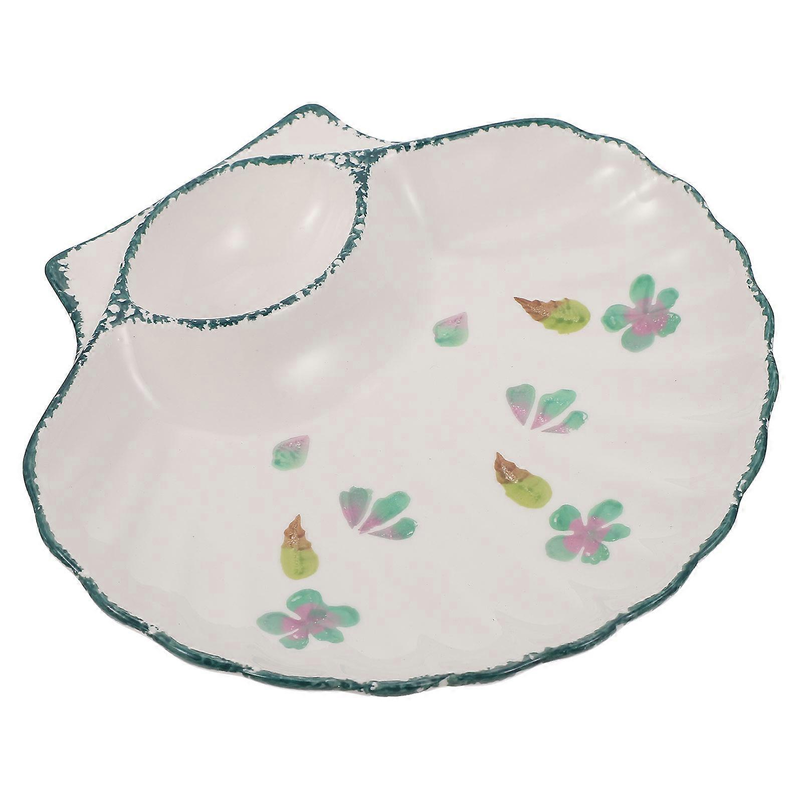 Multi-Cell Dipping Dish 1 Pc Round With Divisions Elegant Green Ceramic Designed For Separating Dipping Sauces And Serving