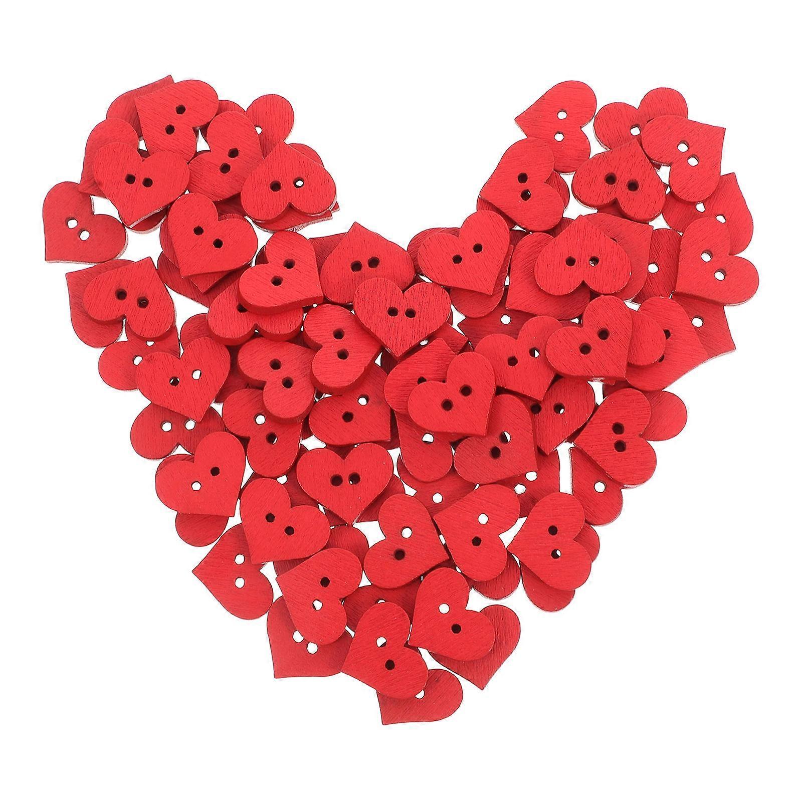Heart Shaped Wooden Craft Buttons Red Durable Material for DIY Projects