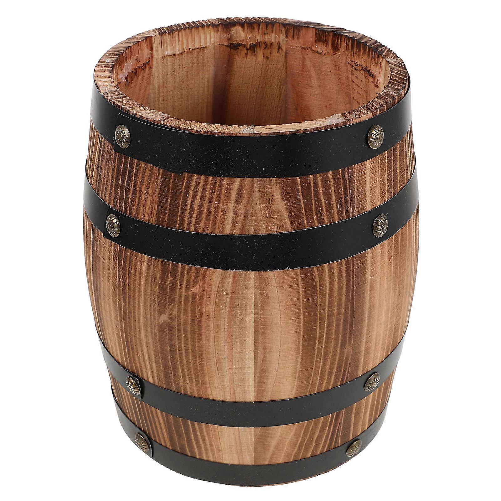 Rustic Vintage Wooden Chopstick Holder & Utensil Storage Box – Space Saving Barrel Shaped Countertop Organizer for Cutlery, Spoons, and Forks