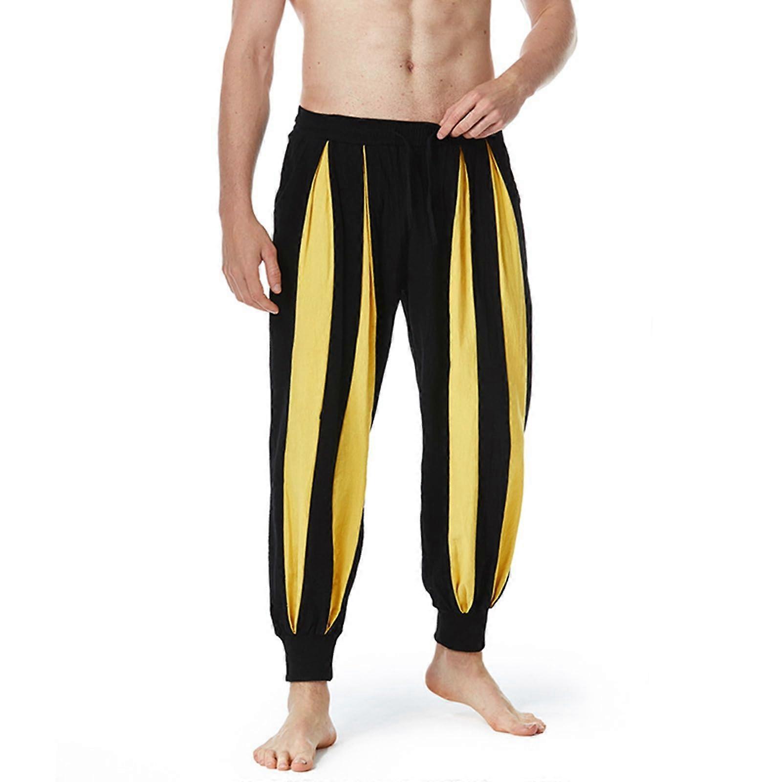 Haremshose Linen Men's Japanese Linen Pants For Yoga Summer Jogging With Pockets Elastic Waist Breathable Yellow 3XL