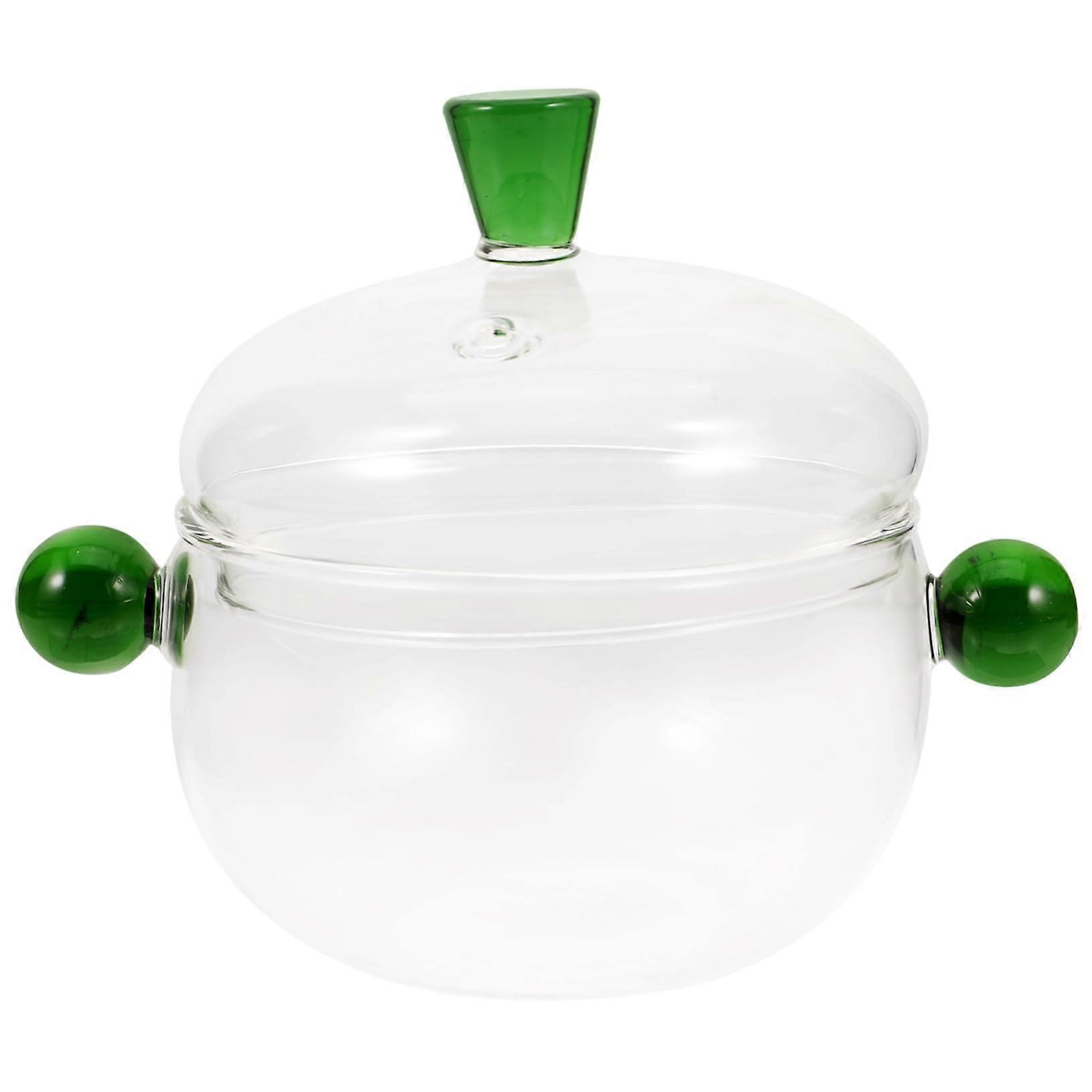 Glass Pot with Lid, Small, Made of  Borosilicate Glass, Heat Resistant for Baby Porridge and Desserts with Double Handles for Safe Transport