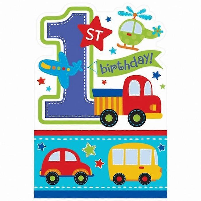 Amscan All Aboard 1st Birthday Boy Die-Cut Postcard Party Invites