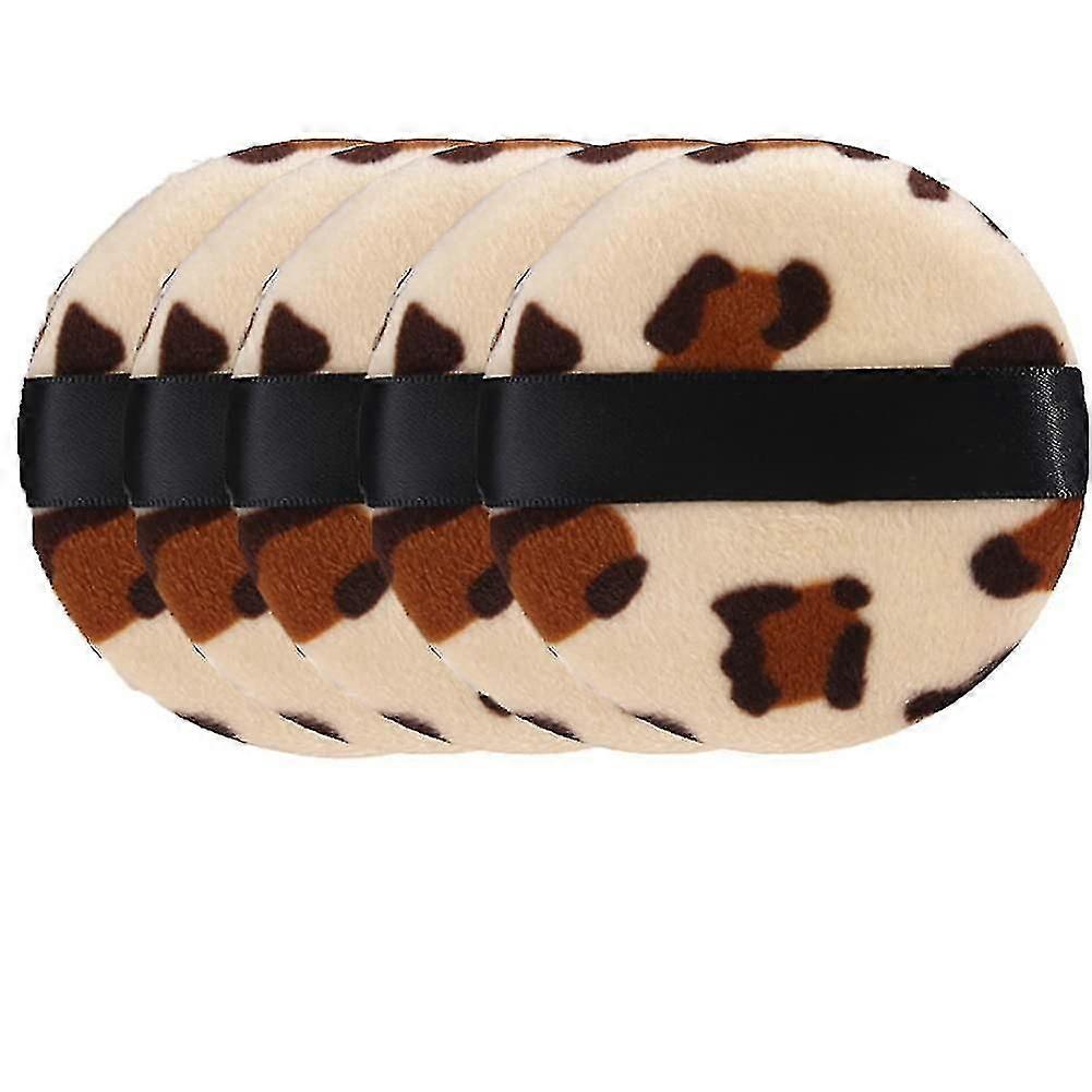 5 Pcs Maquillage Visage Léopard Print Maquillage Poudre Puff, Rond Double Face Flocage Poudre Pressée Sèche