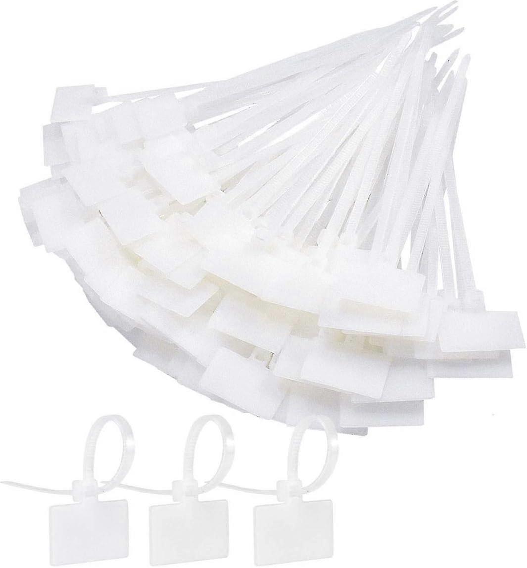 250 قطعة من أربطة الكابلات الكهربائية البلاستيكية البيضاء مع ملصقات لإدارة الكابلات في المدرسة أو في الحديقة أو في المكتب.