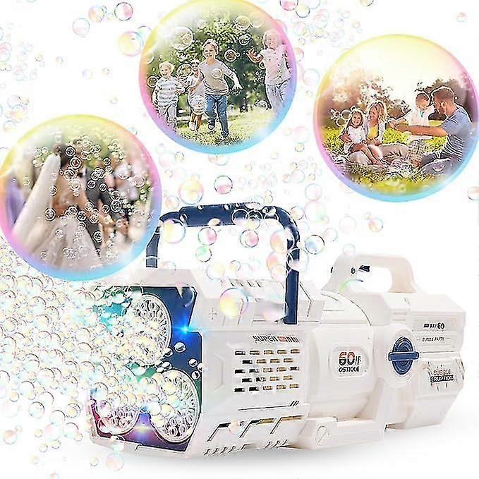 60-Hole Rocket Bubble Machine - Automatic Bubble Gun with LED Lights for All Ages