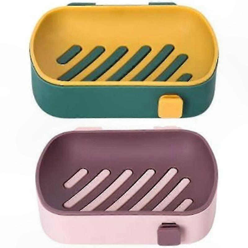 2-Pack Wall-Mounted Soap Dishes with Drainage, Portable and Easy-to-Clean Design, Keeps Soap Dry and Mess-Free (Pink & Yellow)