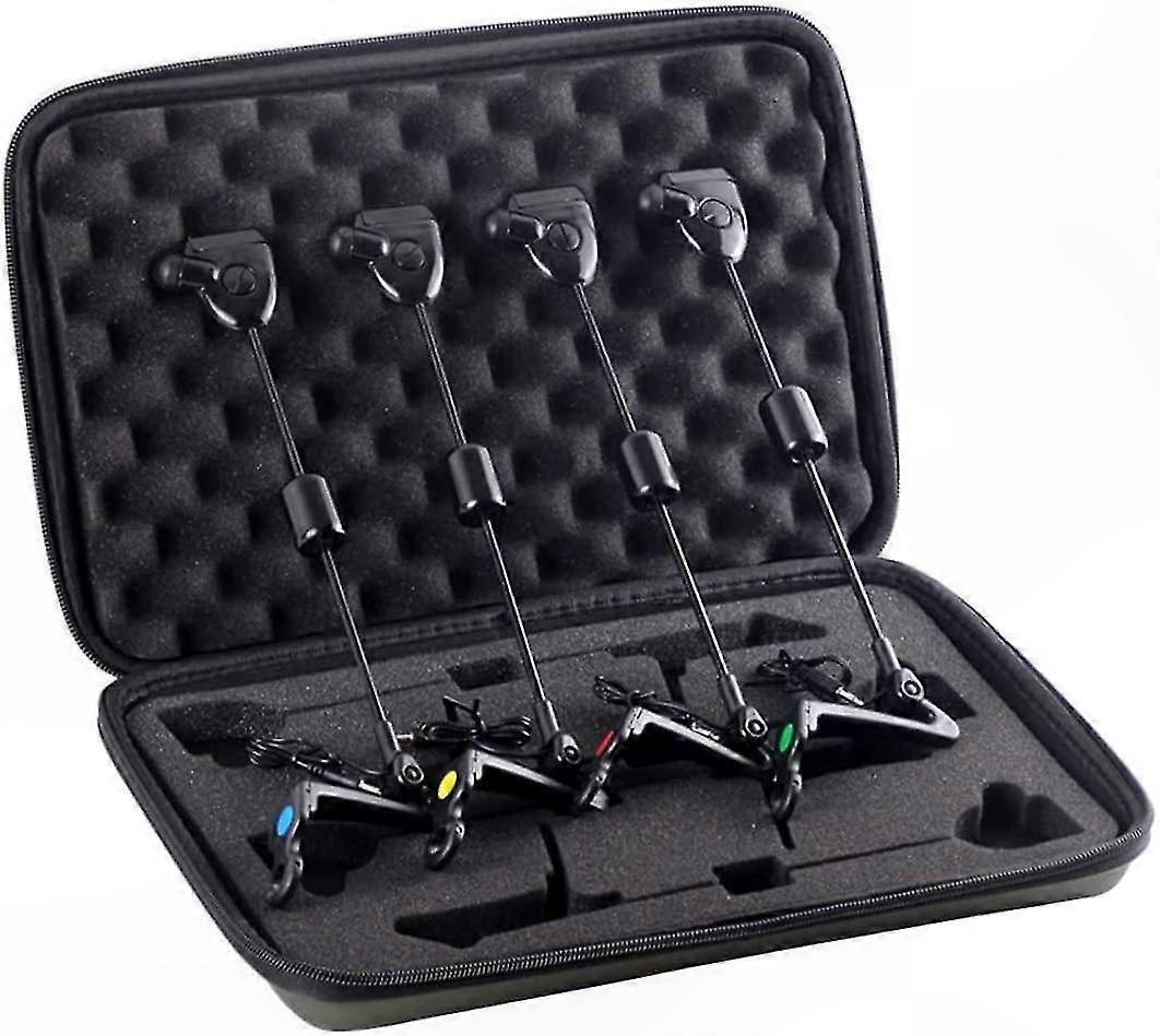LED Fishing Bite Alarm Set with Swinger Indicator Carp Fishing Accessory in Zippered Case 4pcs Black Illuminated Tool
