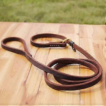 Real Leather Dog Slip Lead Leash Adjustable Pet Dog Slip Chain with Slider Strong Flat Leather Dog Training Leash for Large Dogs-Good