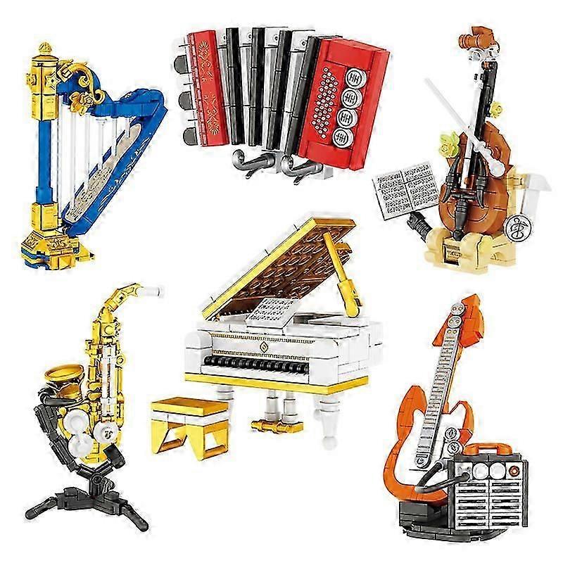 Mini Instrument Series Building Blocks - Piano, Guitar, Saxophone & Cello Desktop Ornaments