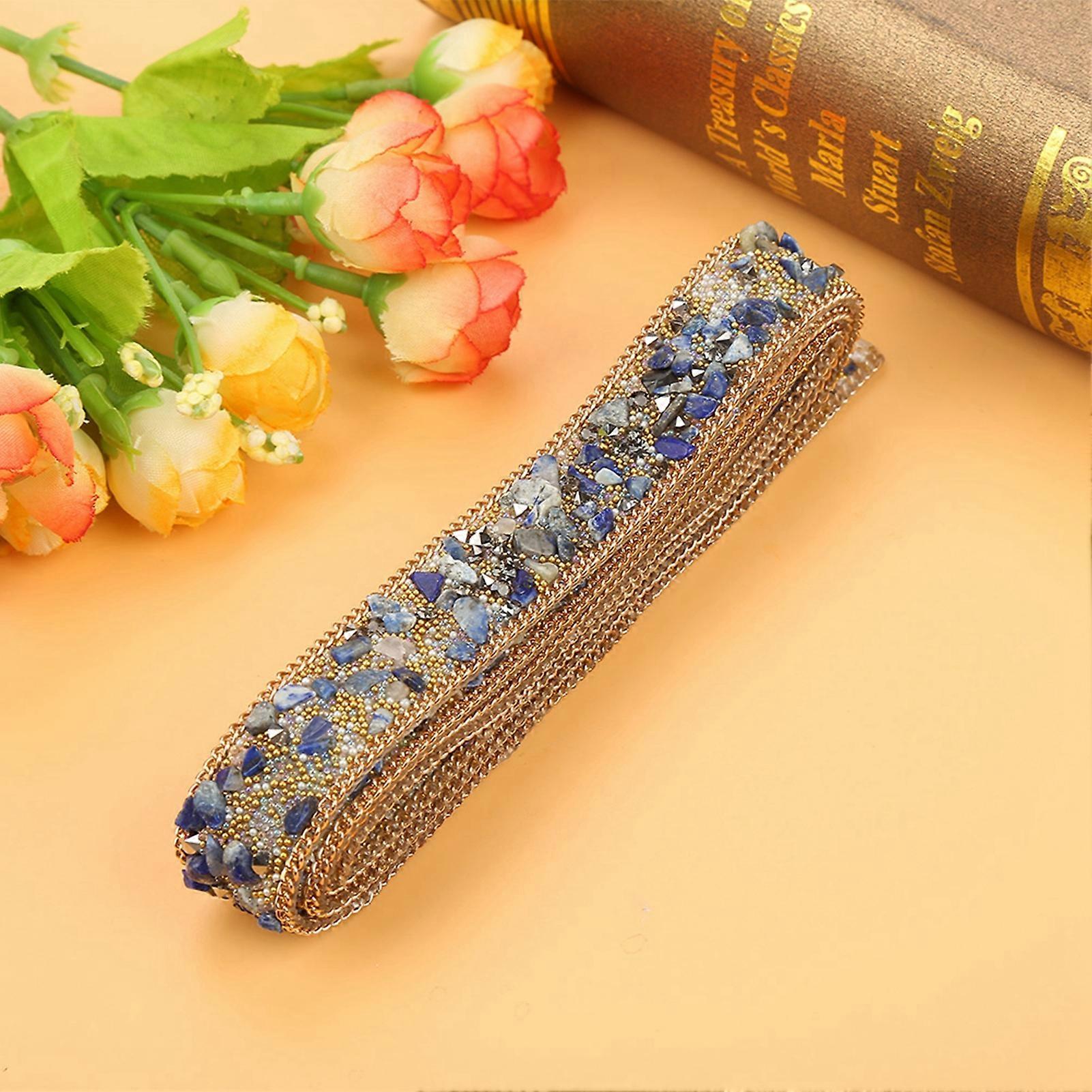 1M 2cm Width Crystal Rhinestone Beaded Trim Iron-On Patch #3