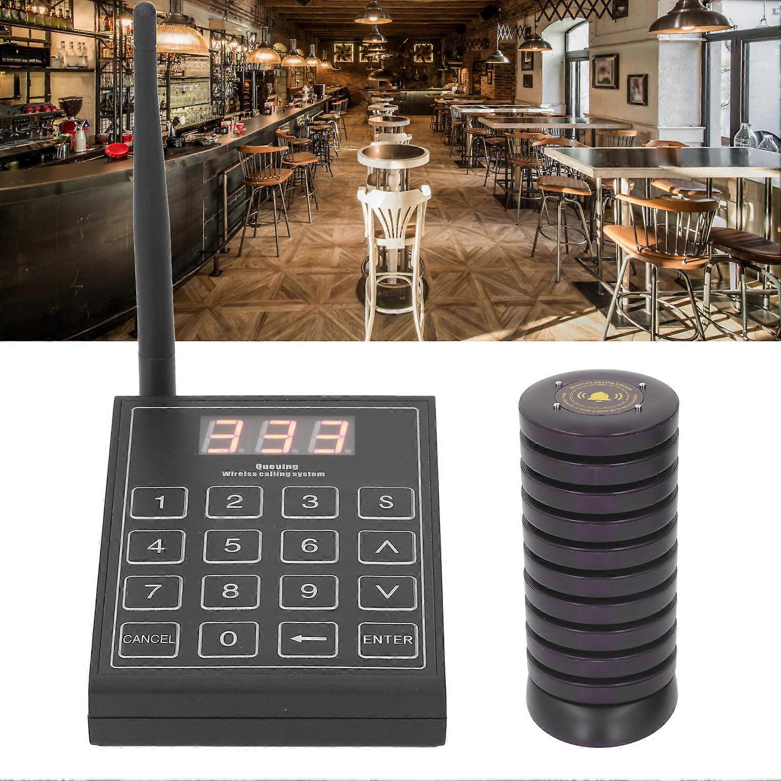 Restaurant Paging System 10 Pagers 1 Keypad Wireless 1000m EU Plug