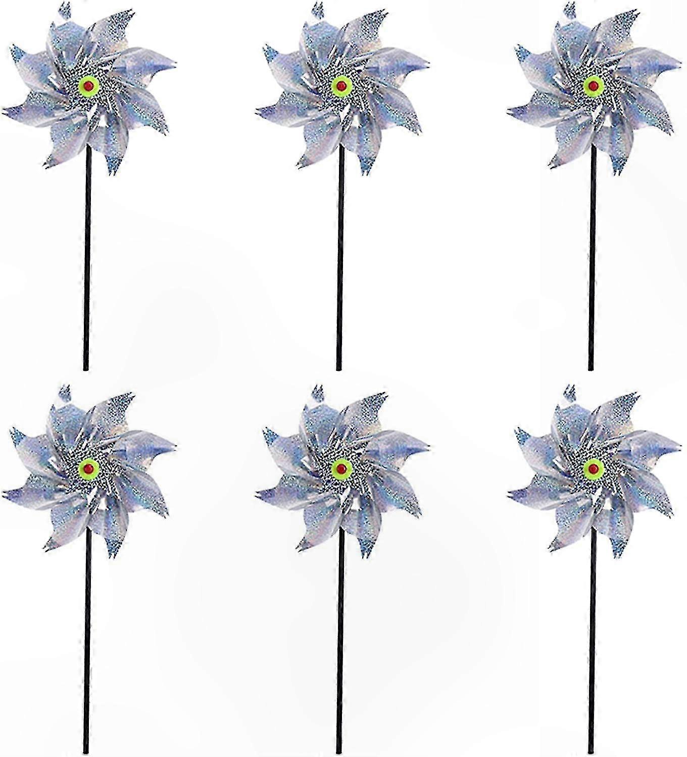 6-Pack Reflective Windmills for Garden & Yard - Pinwheel Bird Deterrent Solution