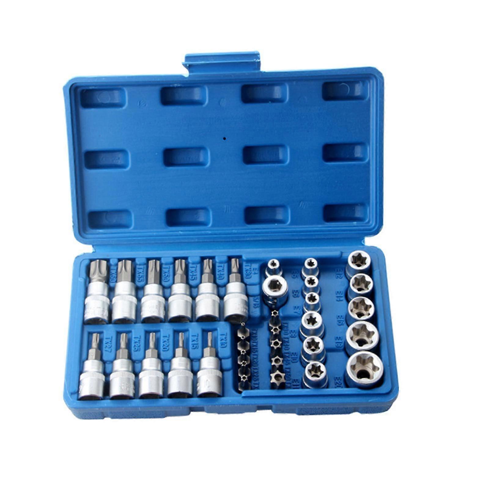 Multifunctional 34Pieces 3/8' Drive Socket and Bit Set with Storage Box Tamper Proof Bits for Household and Workshop Cs