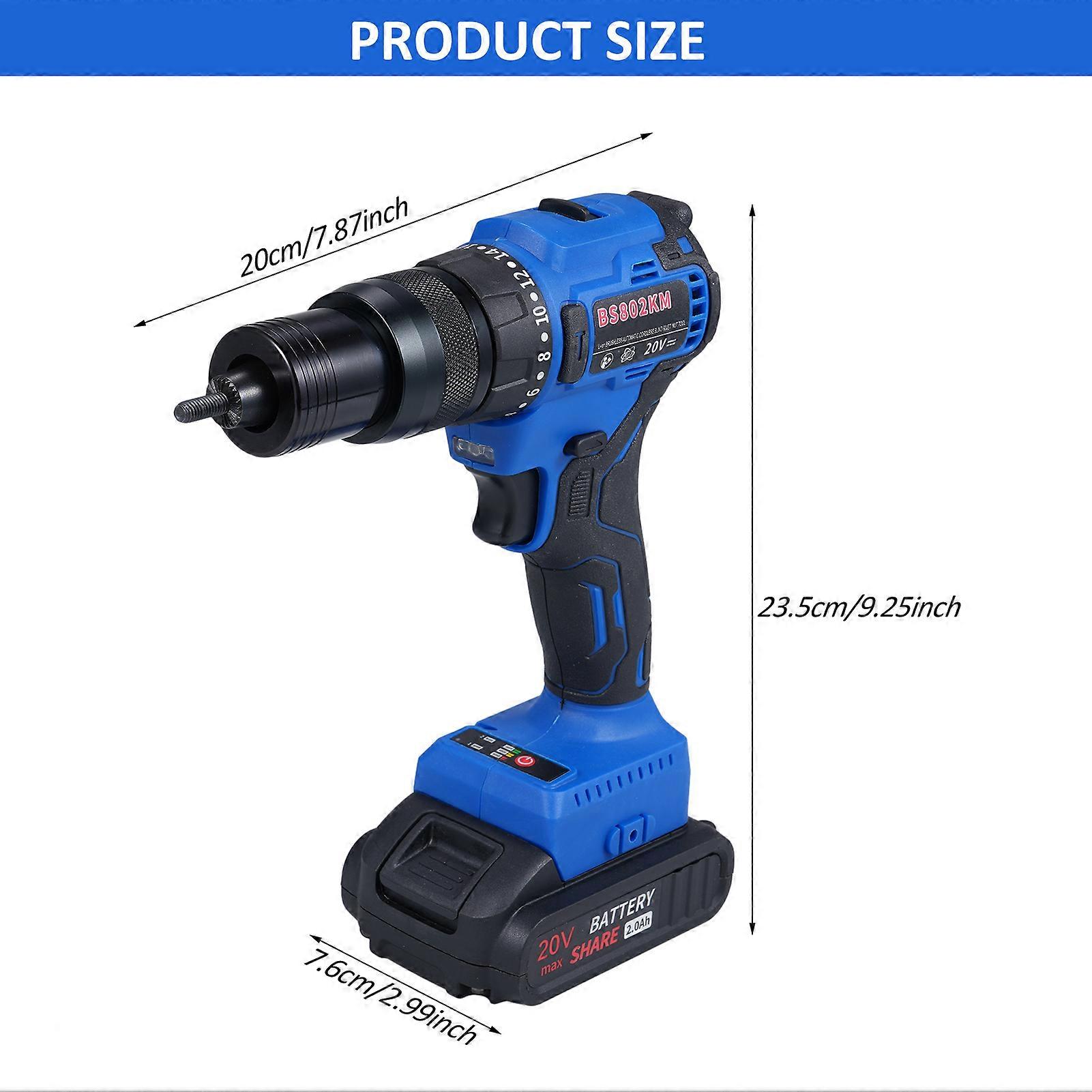 20V 2.0Ah Cordless Brushless Rivet Nut Gun Kit BS802KM Blue