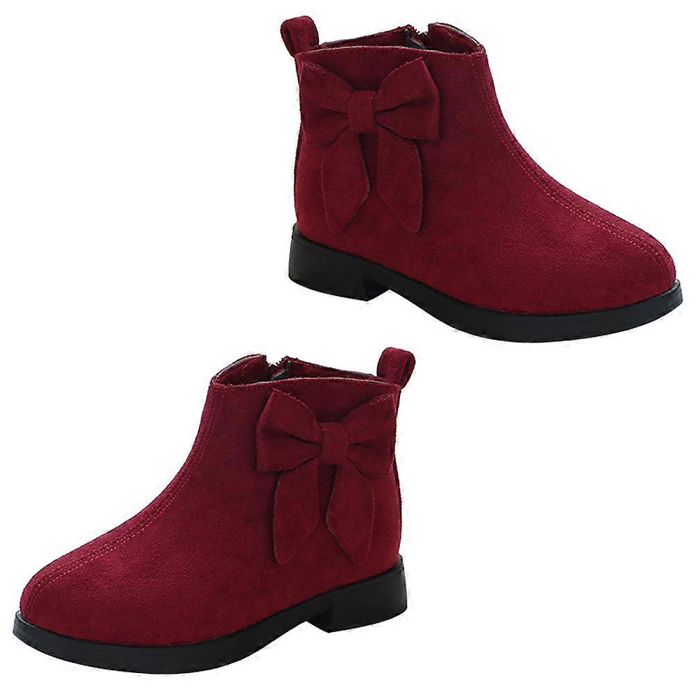Girls Booties with Bowknot Design for Casual Wear Made of Villus Dark Red Easy to Wear and Keep Warm