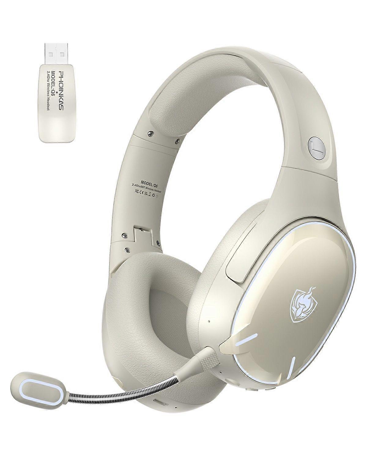 Dual Chip Wireless Bluetooth Headset Bluetooth 5.3, Noise Cancelling Microphone, LED Light for PC/PS4/PS5/TV/Switch(White)