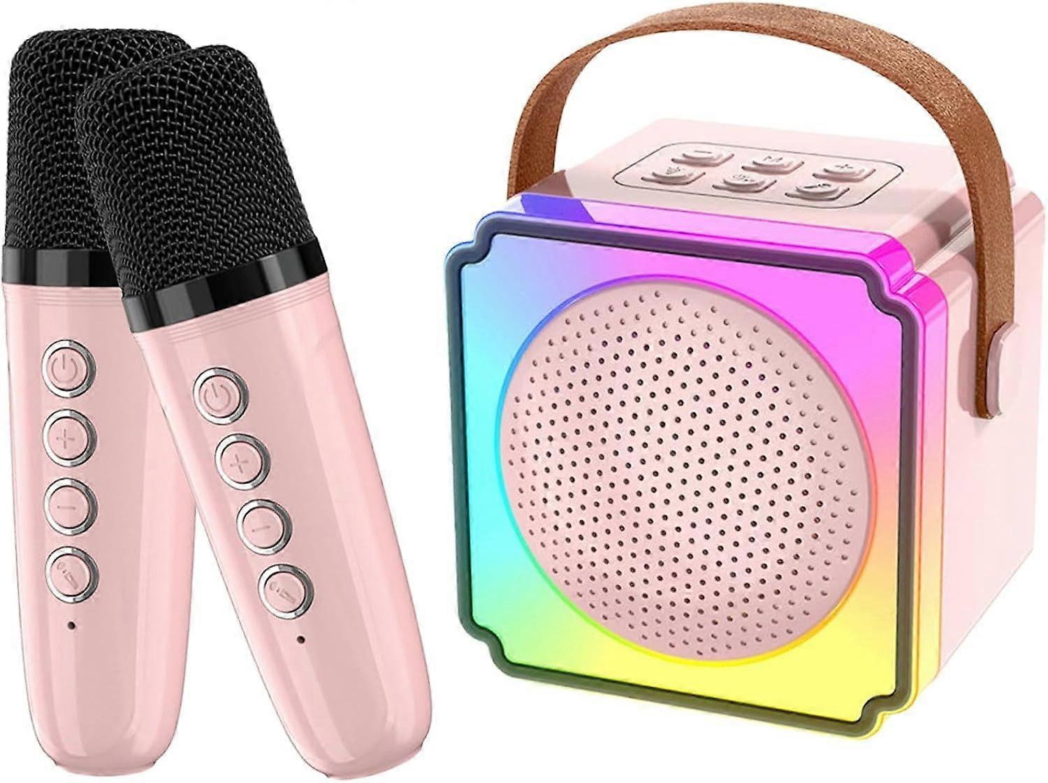 Kids Karaoke Machine, Mini Karaoke Machine with 2 Wireless Microphones, HiFi Sound Quality, Speaker Set, Portable Bluetooth Speaker(Pink)