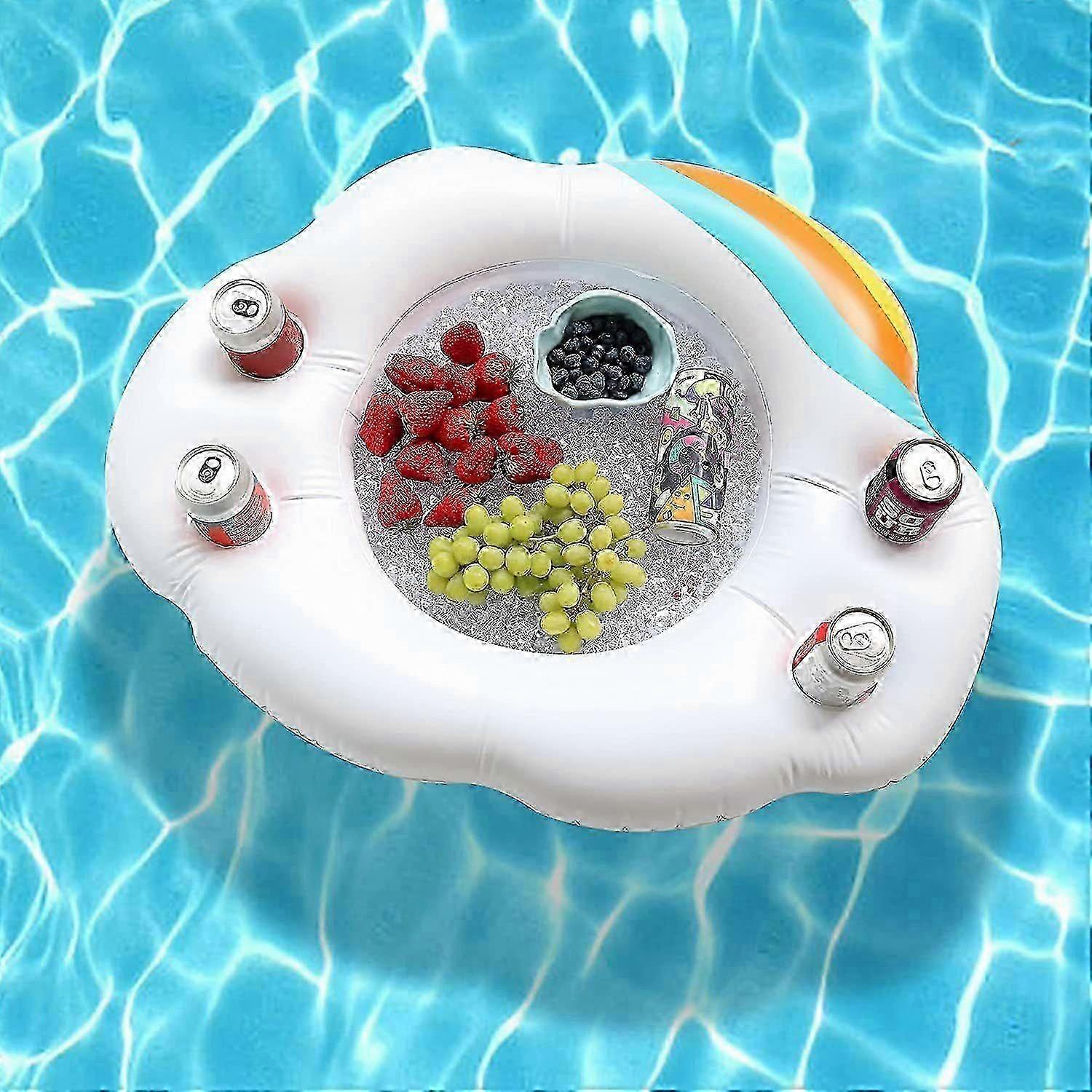 Inflatable Floating Drink Holder for Pool - Tray Table Has Cup & Beverage Can Holders with Snack Bowl, Durable PVC