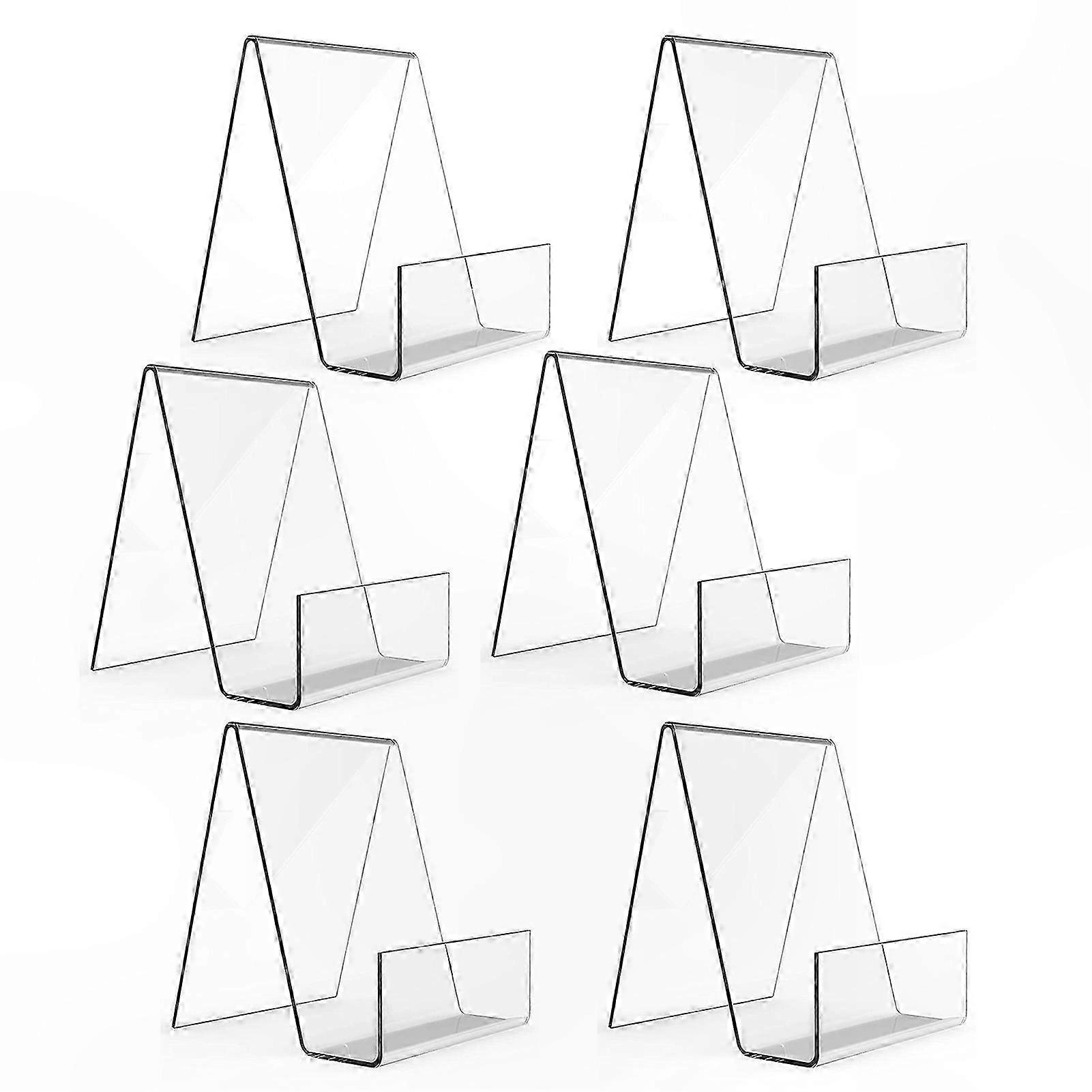 6-Pack Clear Acrylic Book Stands with Triangular Support for Multi-Purpose Display Use