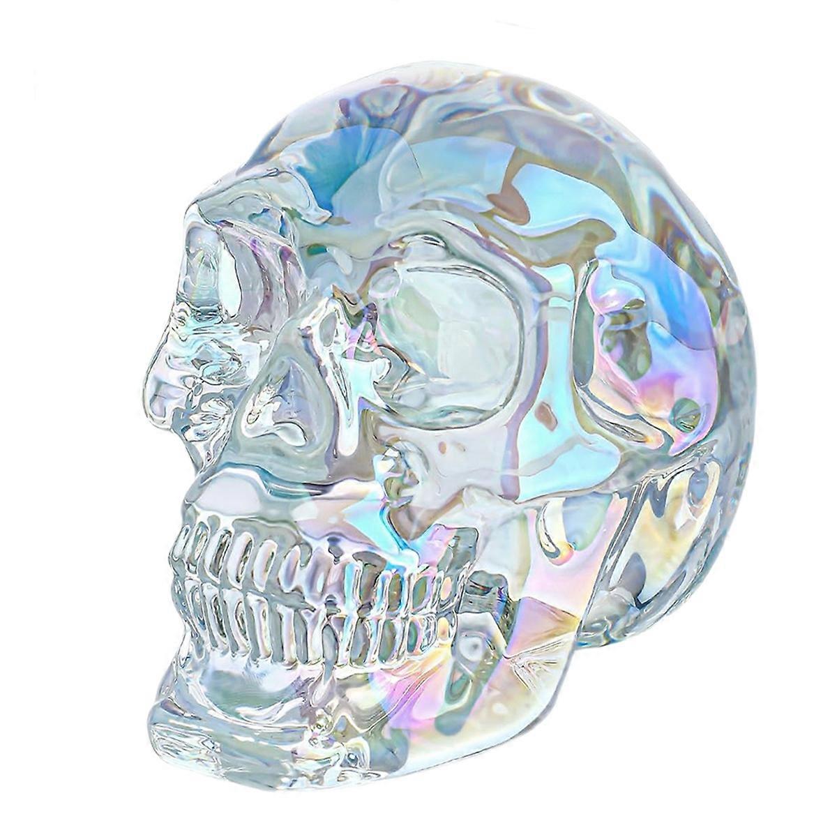 3in Handmade Crystal Skull Head Statue Colorful Glass Skull