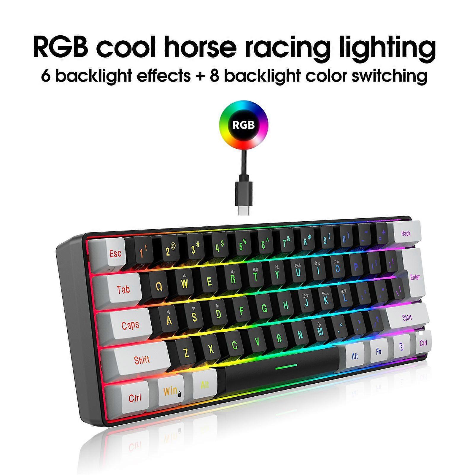 HXSJ V700BW+A869 USB Computer Keyboard and Mouse Kit with 61-key Wired RGB Backlight + Wired Gaming Mouse Colorful LED Lighting 4-Level movement speed