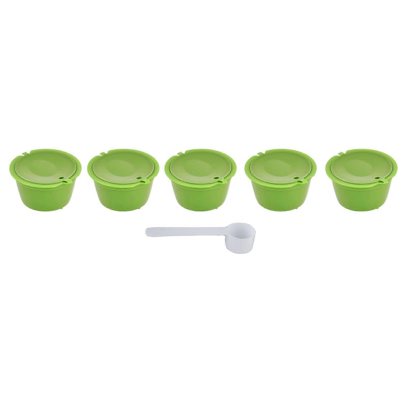 5Pcs 50ml Coffee Capsule Reusable Coffee Filter Cup with Spoon for DOLCE GUSTO Coffee MachineGrass Green