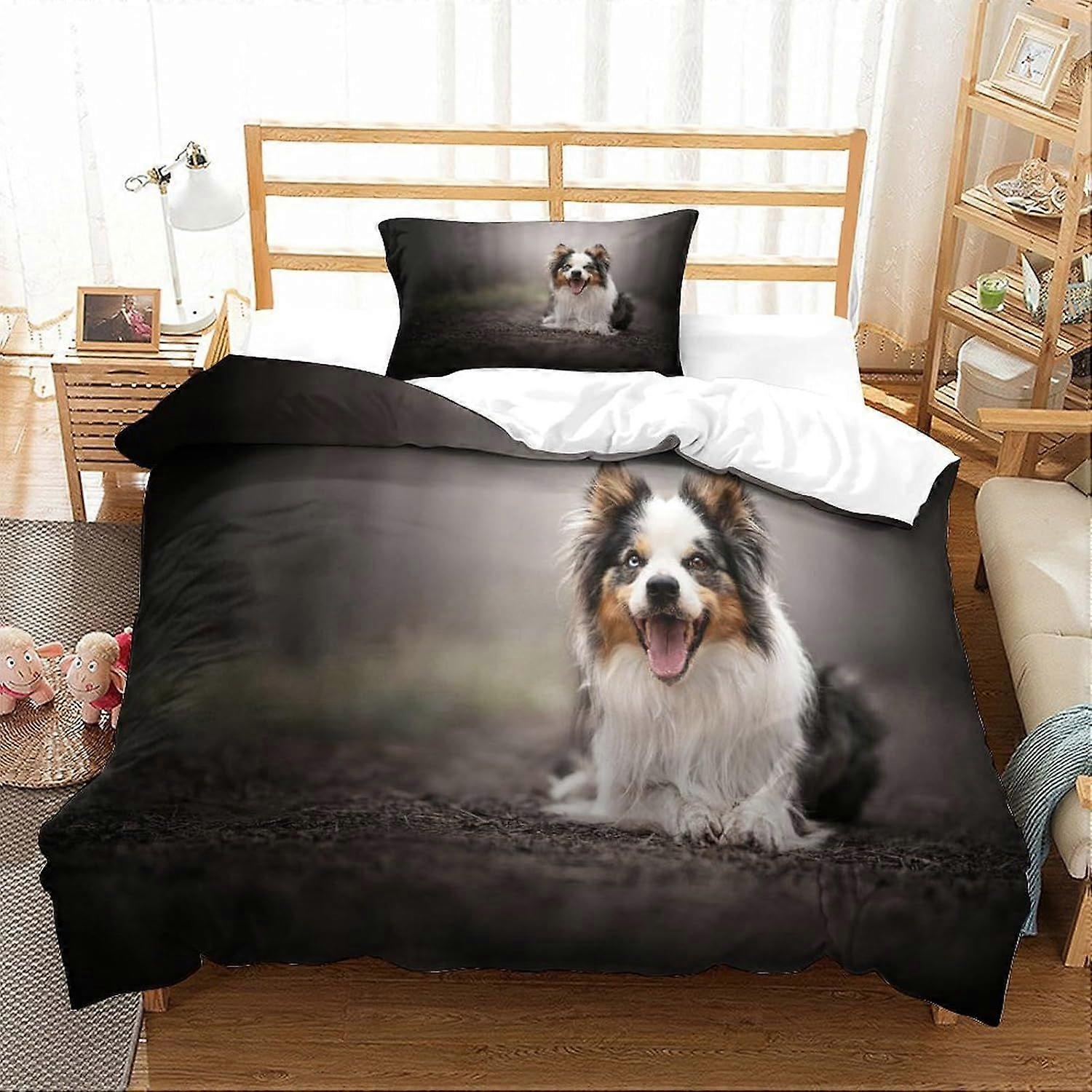 Bedding Single Bed Set Border Collie Printed Duvet Cover Super Soft Microfiber Bedding Set with Zipper with Pillowcases Quilt Cover Hypoallergenic for