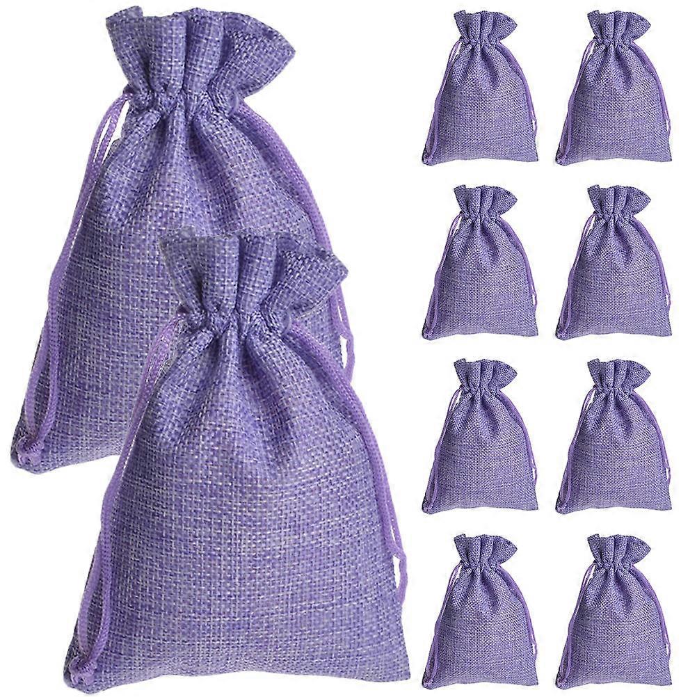 Purple Drawstring Bag Linen Drawstring Bags for Storage Use 10Pcs Party Bags