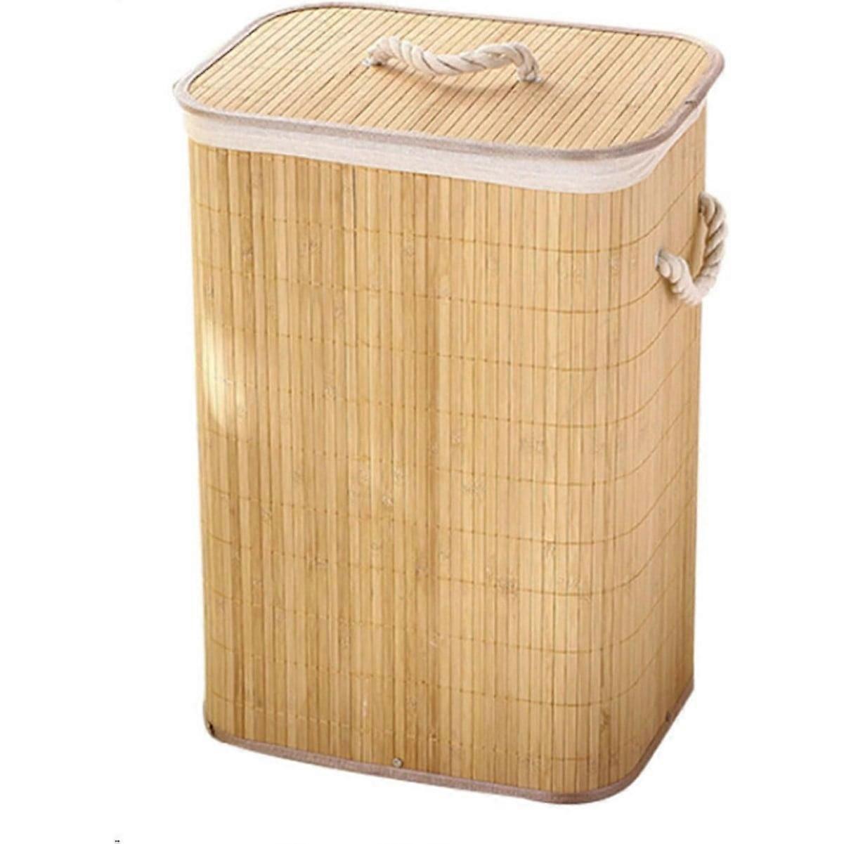 Laundry Hamper with Lid, 72L with Removable Liner & Handles, Rectangular Basket for Small Spaces, Bamboo Color