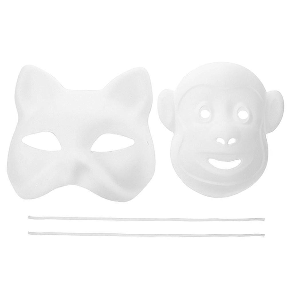 DIY Mask White Paper Blank Cat Monkey Mask for Decorating 4Pcs