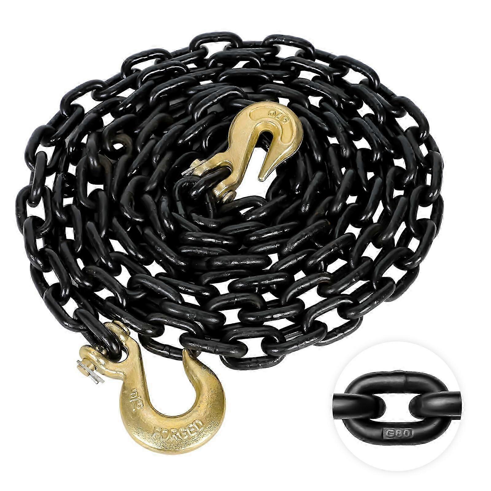 Grade 80 Log Chain 5/16'' X 14 Ft With Tow Chain With Grab And Slip Hooks, Trailer Safety Chain For Pulling Towing, Wll 4,900 Lbs