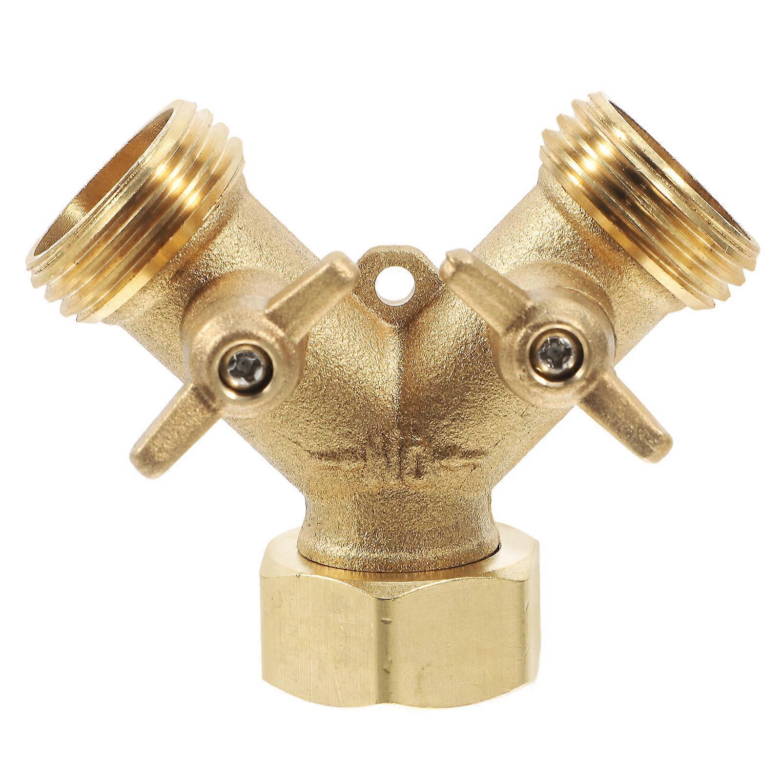 Brass Garden Hose Connector Dual Hose Splitter Y Valve for Watering 2Pcs