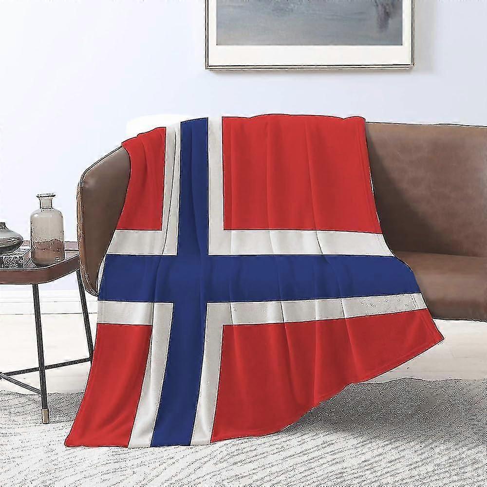 Norwegian Flag Flannel Blanket - Red Blue White Cross Throw for Sofa Bed