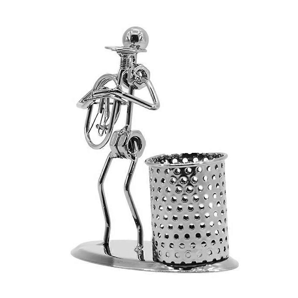 Iron Pen Holder Creative Desktop Brush Pot for Storage 2Pcs Silver Art