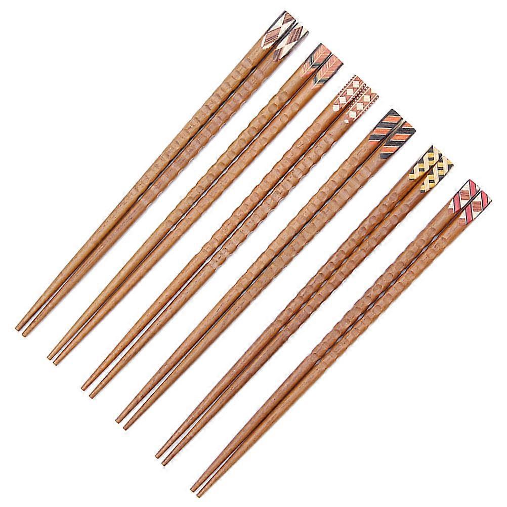 Solid Wood Chopsticks Reusable For Beginners Home Use With Pattern 5Pairs