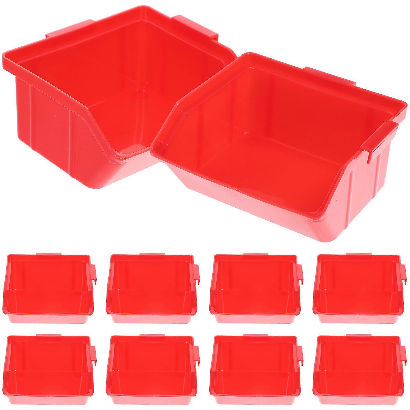 Storage Box For Workshop Organization With Tilted Edge Design 10Set Red Plastic Material Stackable
