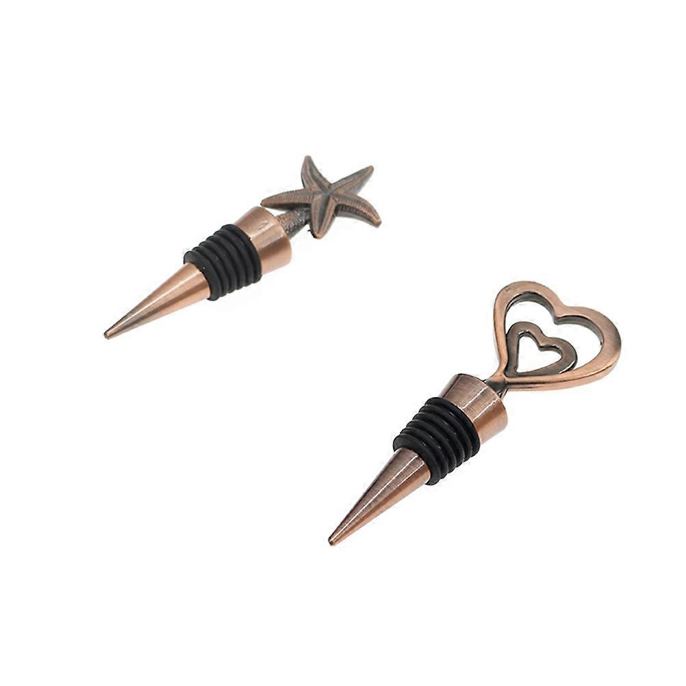 Valentine's Day Decorative Bottle Cap 2Pcs Bronze Bottle Plug Heart Shape For Wedding Stylish Design Home Party Bottle Preservation