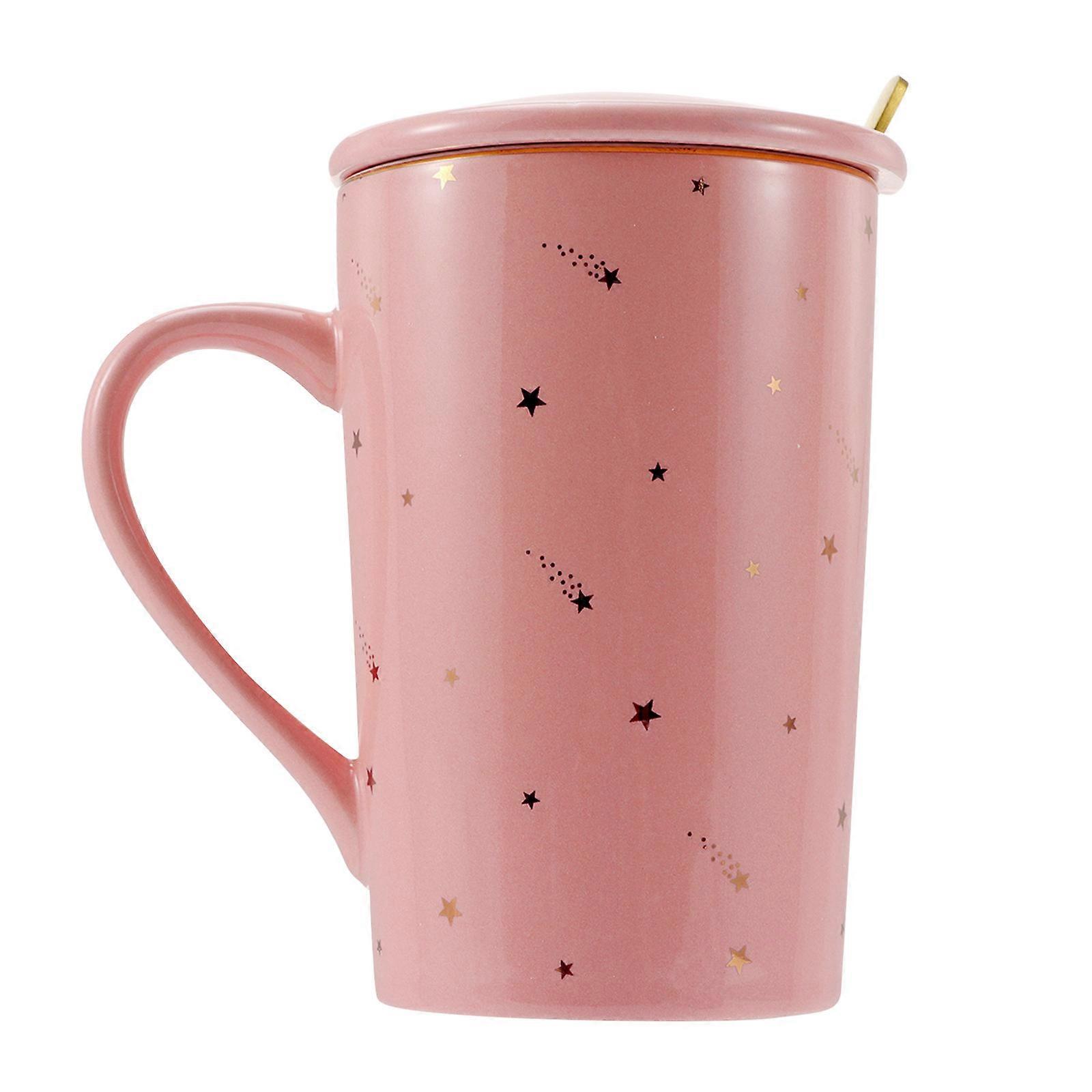 Coffee Mug with Lid and Spoon Ceramic Mug for Home Use 3Sets