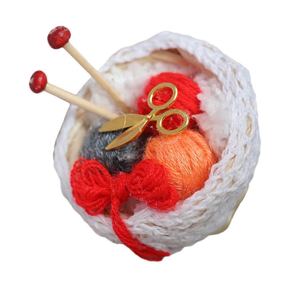 Mini Knitting Kit Woolen Yarn Basket for 4Sets Red Doll House Accessory