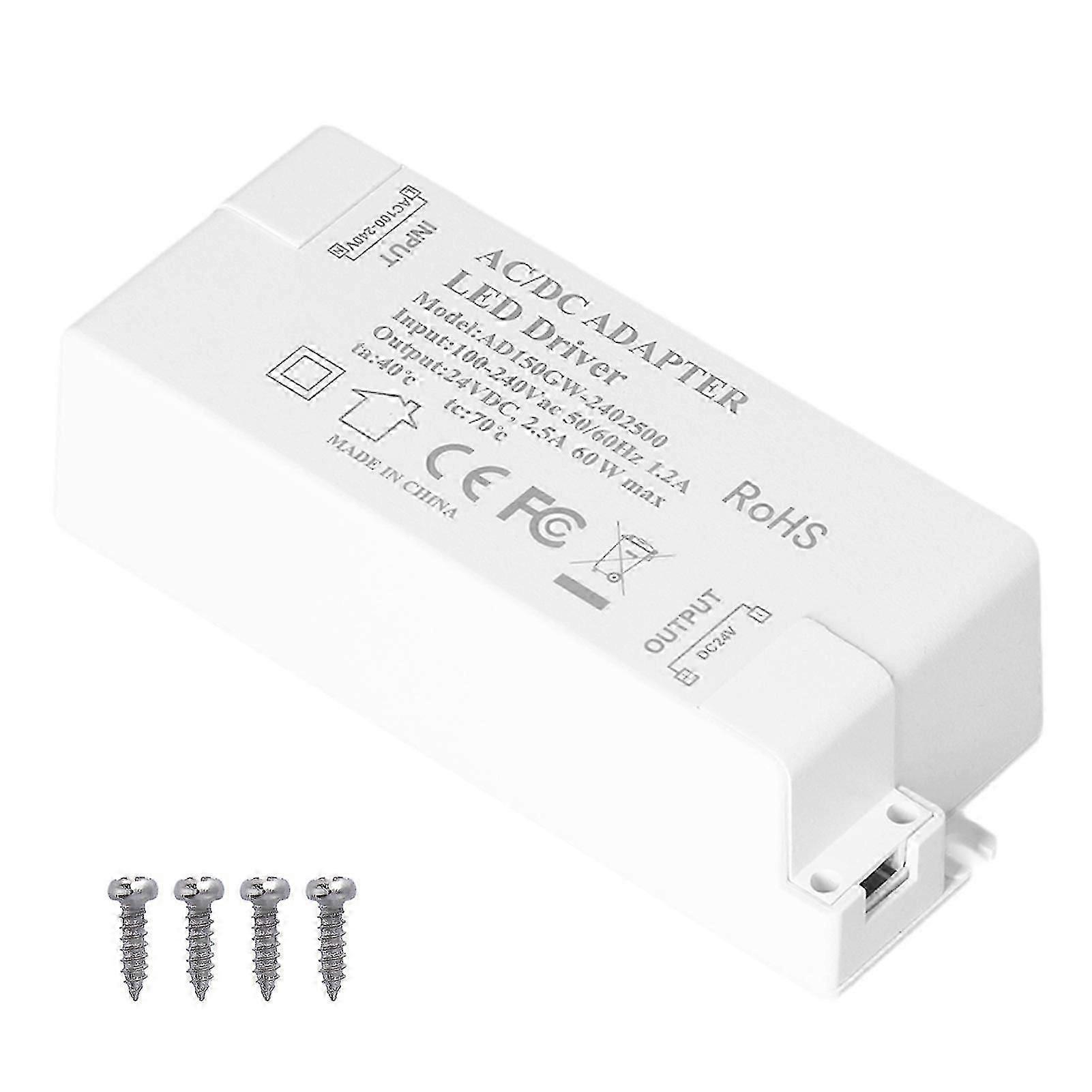 LED Driver Transformer DC24V 2.5A 60W Power Supply AC100-240V DIY Lighting Durable Compact Design Heat-Resistant Materials Easy Installation For LED L